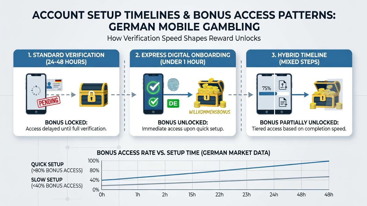 Grafik mit zeitlichen Verläufen von Kontoerstellungen und korrespondierenden Bonuszugriffen auf mobilen Geräten