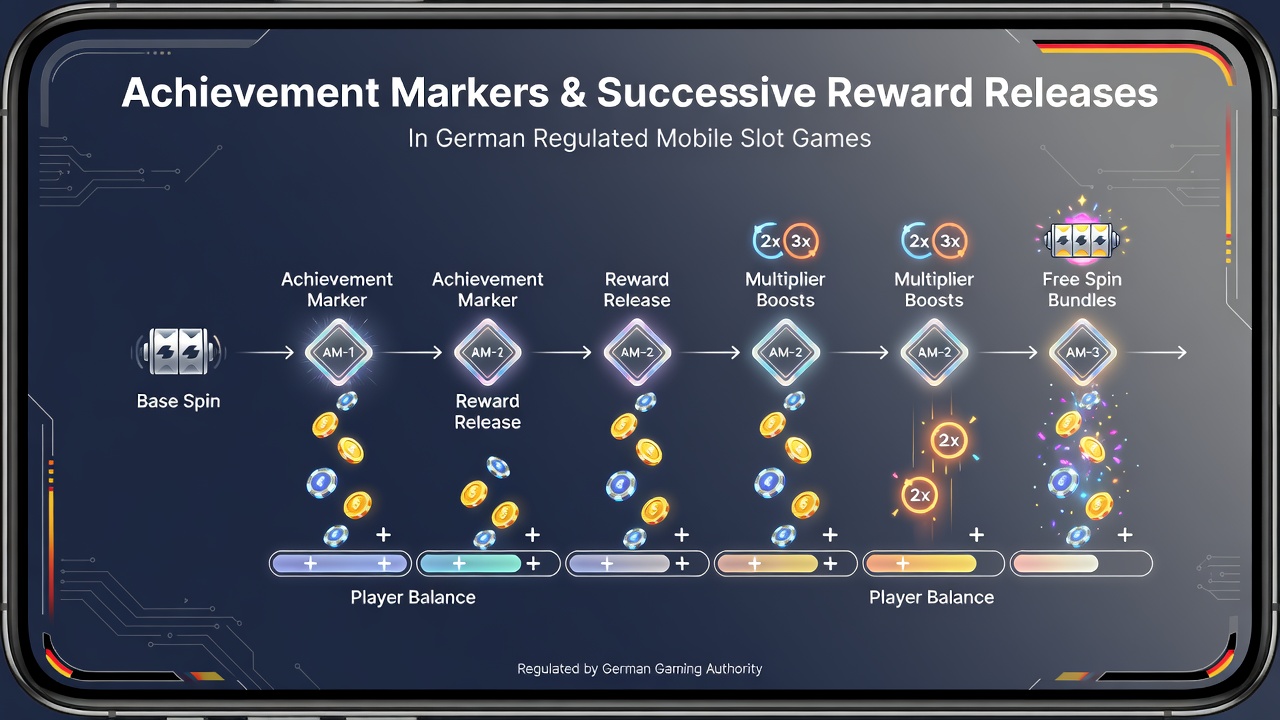 Illustration aufeinanderfolgender Belohnungsfreigaben durch Erfolgsmarkierungen in deutschen Mobile-Casinos
