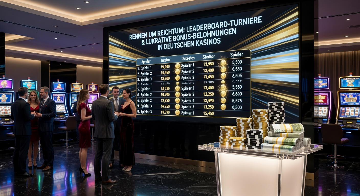 Detaillierte Ansicht eines Leaderboard-Turniers mit Preistafel, Bonus-Icons und deutschen Casino-Logos