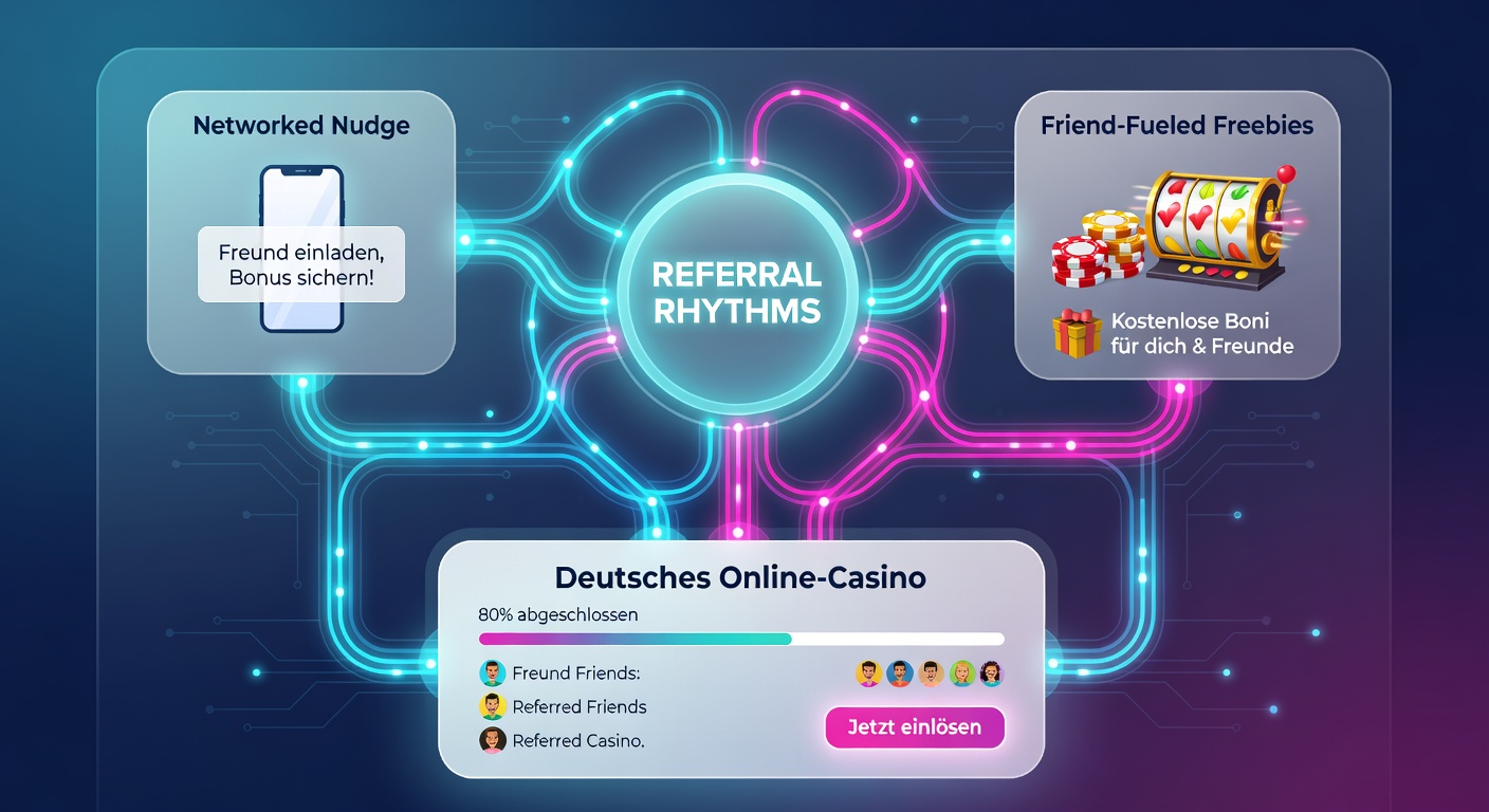Screenshot eines Referral-Dashboards in einem deutschen Online-Casino, das Einladungslinks, Bonus-Tracker und Freundes-Statistiken zeigt