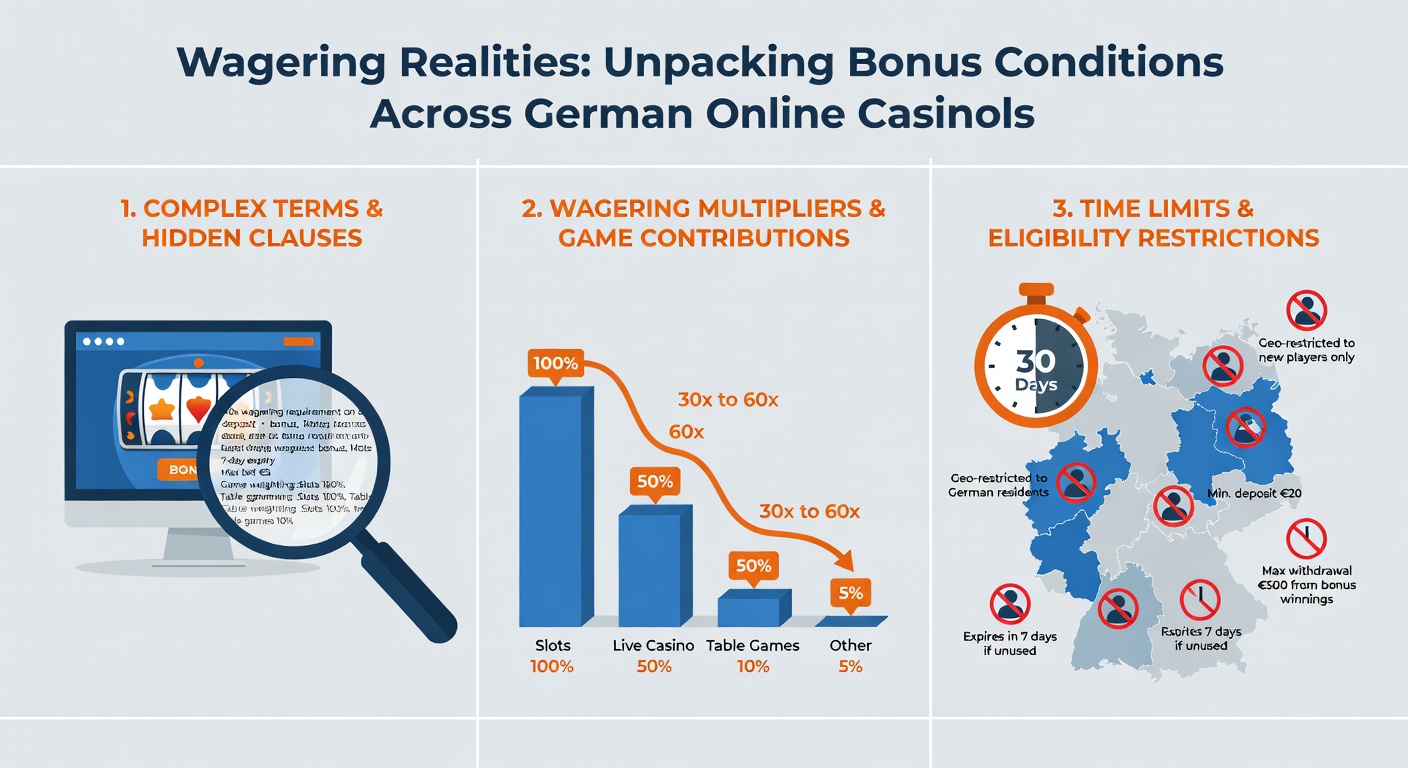 Vergleichstabelle von Wagering-Multiplikatoren verschiedener deutscher Online-Casinos mit grafischen Elementen
